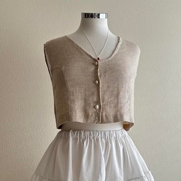 handmade loose causal linen blend pearl button tank top - Picture 1 of 6